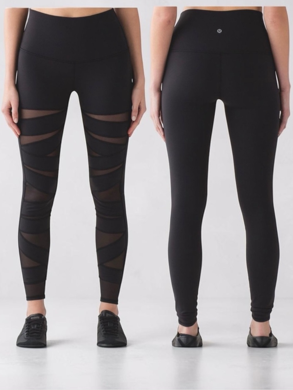Lululemon Wunder Under High Rise Mesh Panel Leggings Black Sz 4 Yoga Workouts